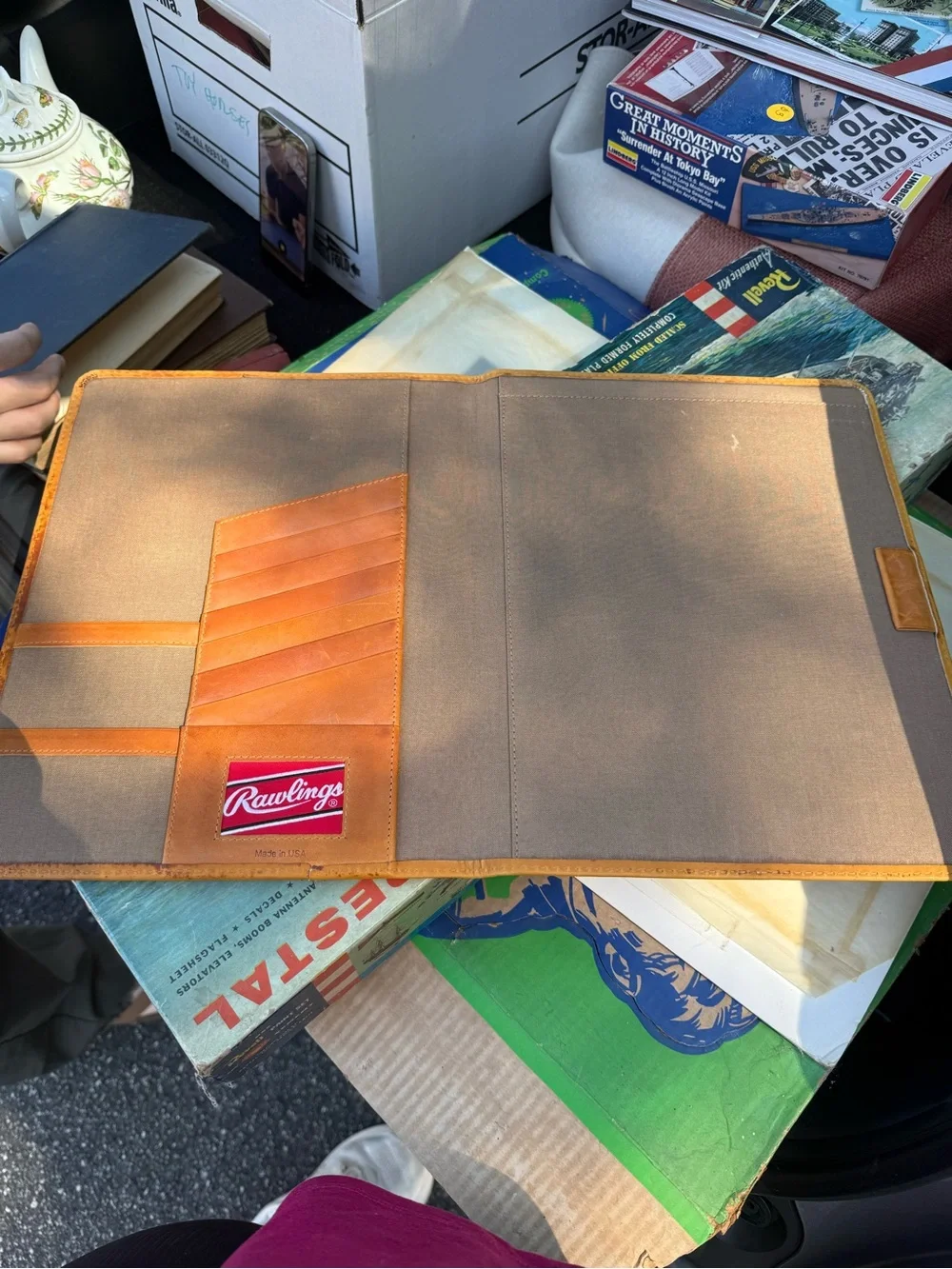 Vintage Rawlings Tan Leather Laptop Portfolio with Dodgers Embossing